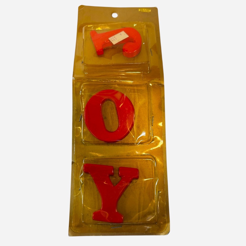 Vintage JOY Red Plastic Christmas Letters Wall Decor Sign New in Package Taiwan